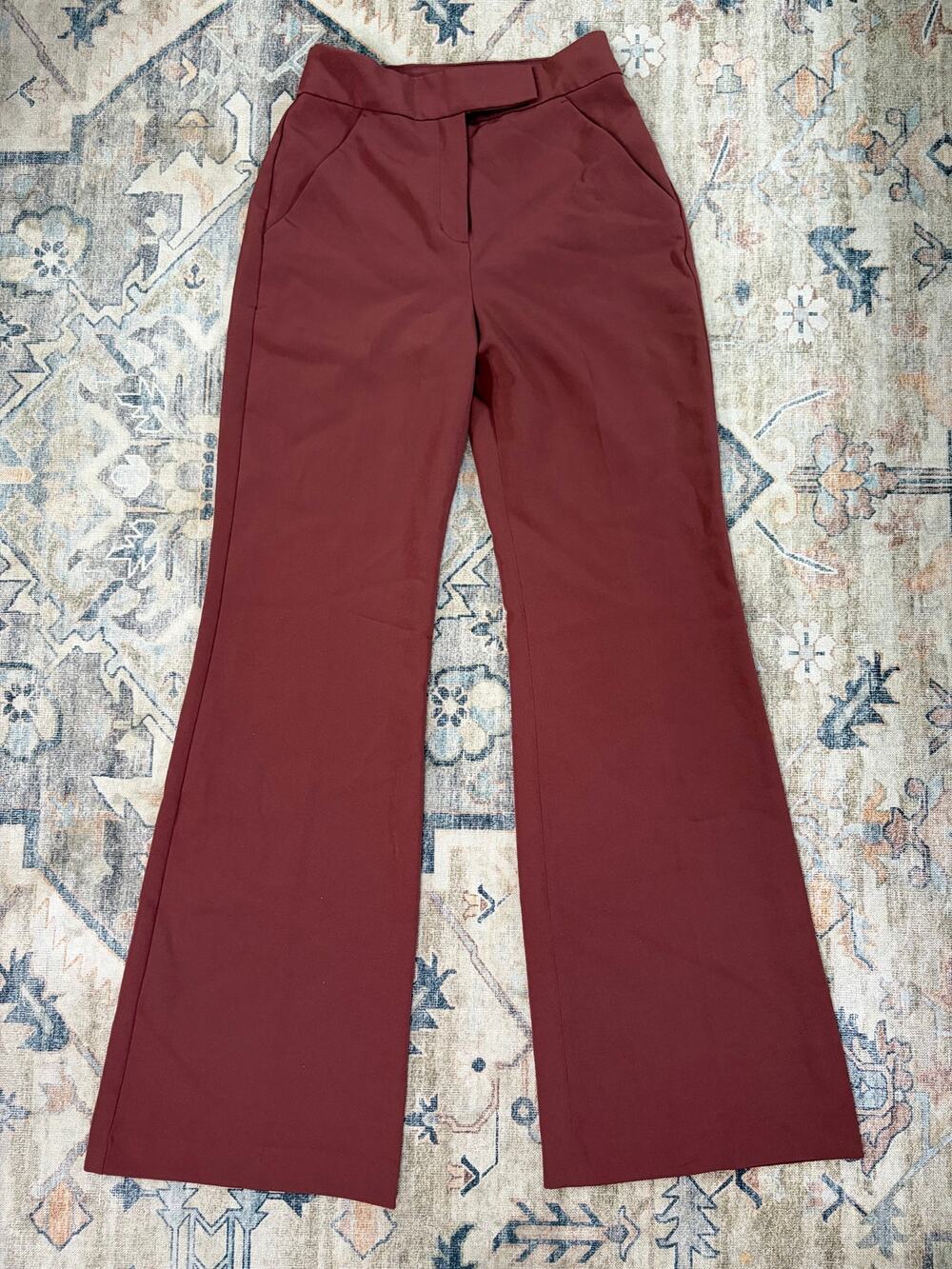 Express Editor Womens 0R Burgundy High Rise Flare Dress Pants Stretch Trouser